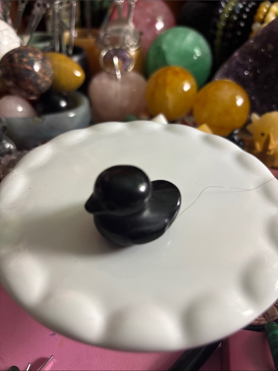Other - Small Black Obsidian Duck Figurine - Carved Stone Accent